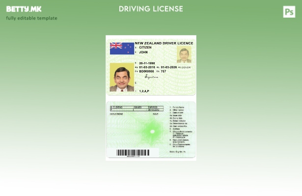 Модерен стил НОВ ЗЕЛАНД зелена возачка дозвола (целосно квалификуван) шаблон